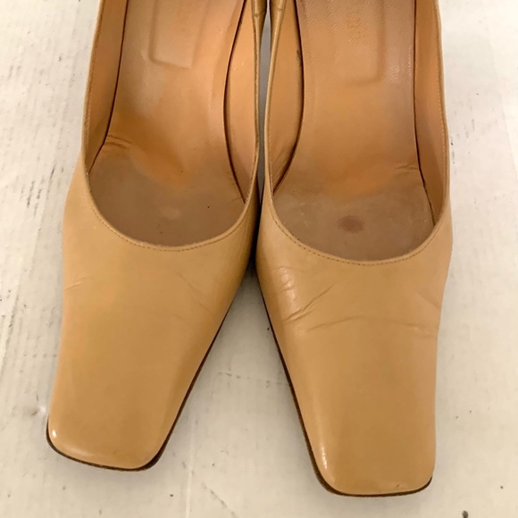 Italian shiny and soft natural tan color leather shoes square block heels Eu 40 - Picture 2 of 8